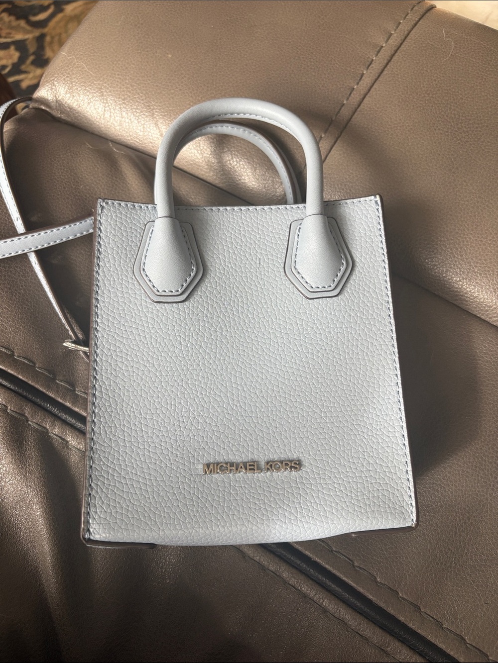 MICHAEL KORS White Pebbled Leather Mini Tote Crossbody